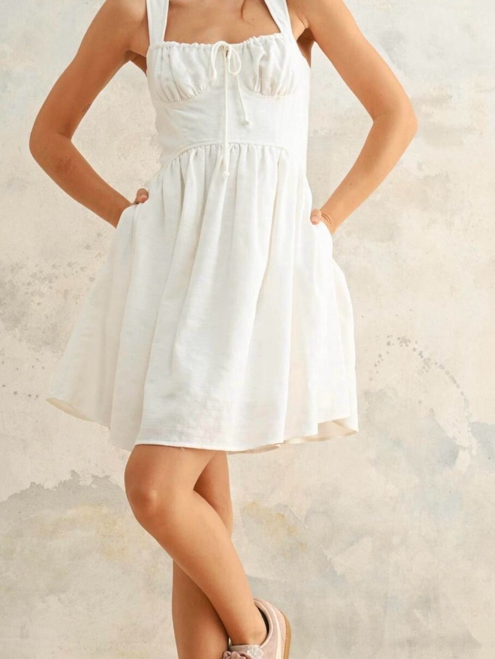 White Halter Sundress with Tie Front